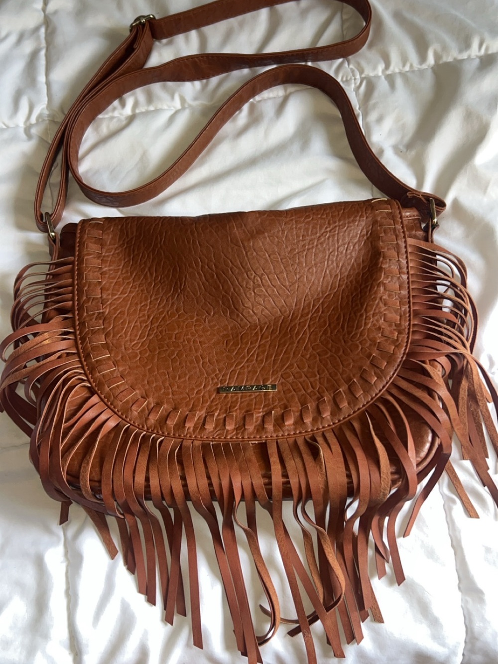 Rampage Y2K Brown Fringe Crossbody Bag Boho Western Faux Leather Purse